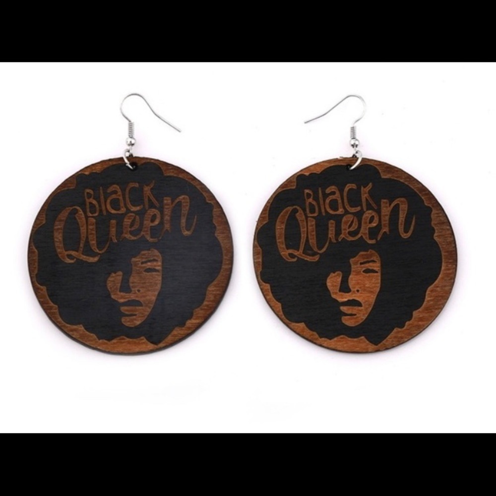 Juneteenth Afro embossed wooden round dangle earrings 4 pair - Picture 8 of 8